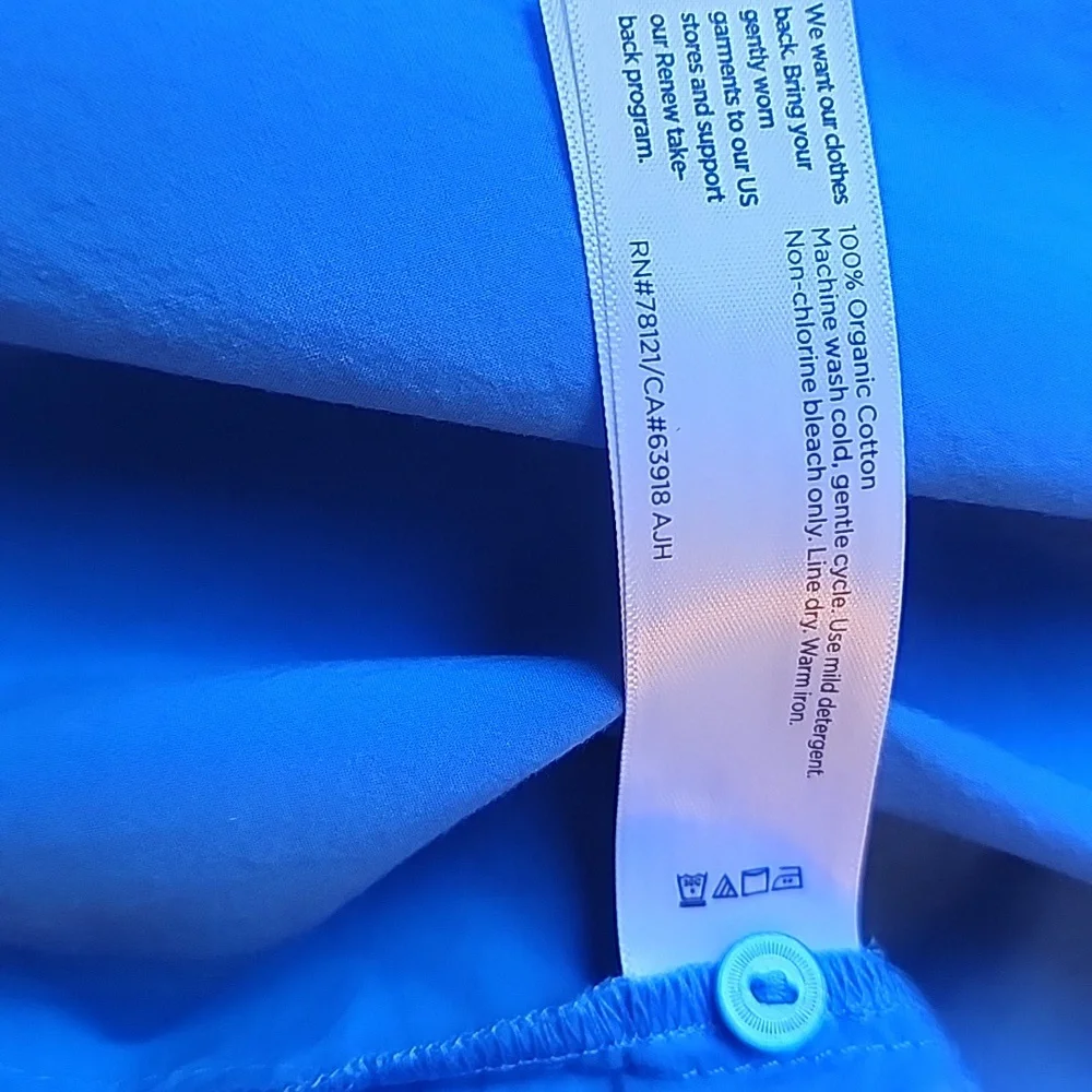 Eileen Fisher Washed Organic Calypso Cotton Poplin Blue Mandarin Collar Shirt - Picture 11 of 11